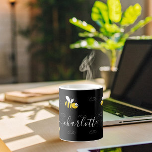 Mug Black happy bumble abeilles été fun humour monogra