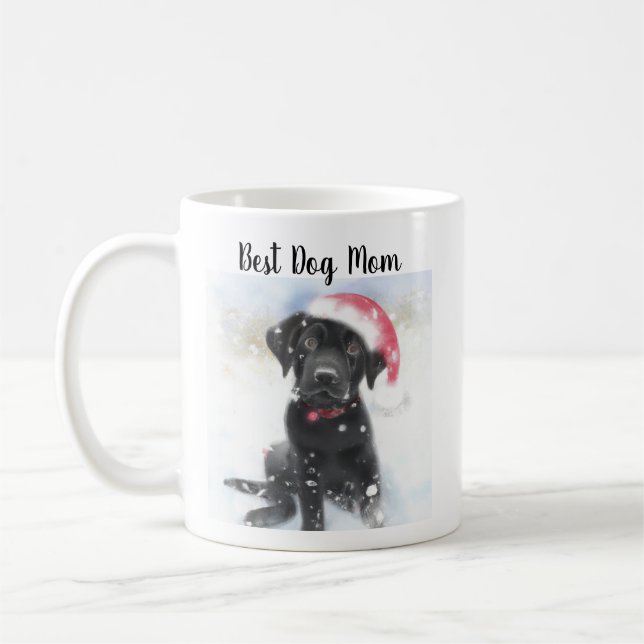 Mug Black Lab Chiot portant chapeau de Noël (Gauche)