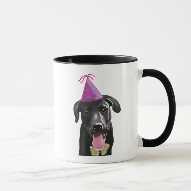 Mug Black Labrador Avec Casquette de fête (Droite)