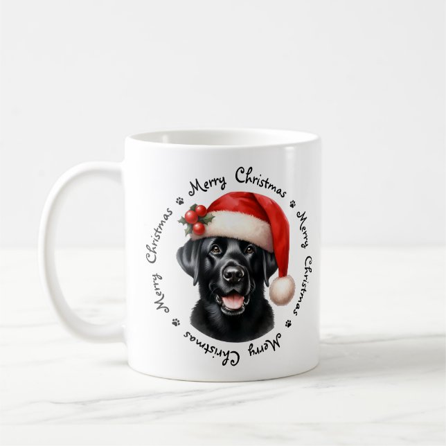 Mug Black Labrador Retriever mignonne Joyeux Noël (Gauche)