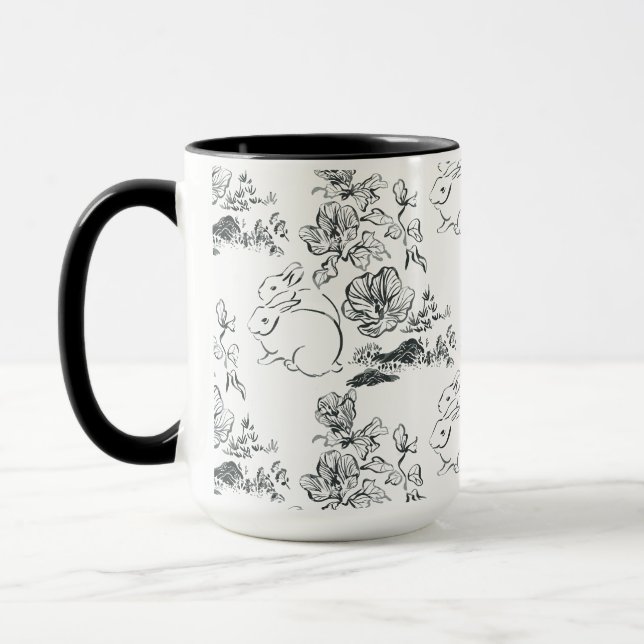 Mug Black Line Art jote Rabbit et Flower (Gauche)