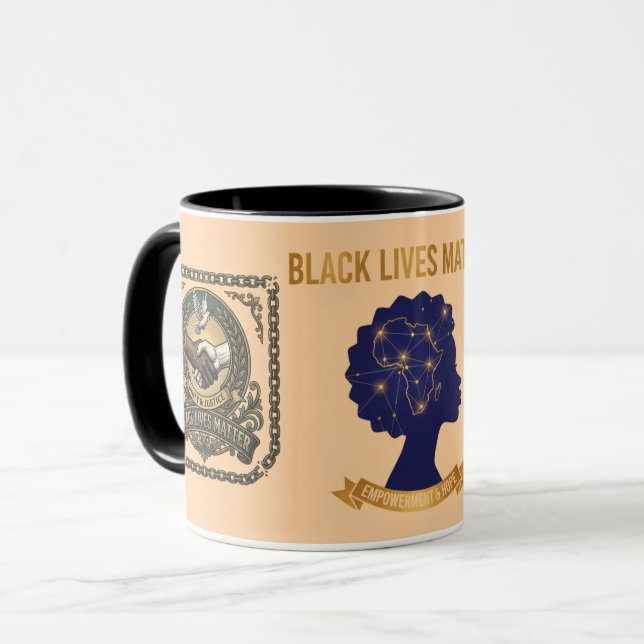 Mug Black Lives Matter Unité Justice Empowerment Combo (Devant gauche)