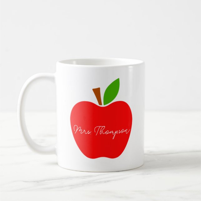 Mug Black Minimal Nom personnalisé Enseignant Red Appl (Gauche)