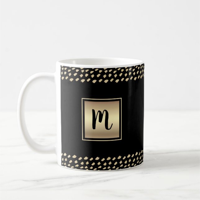 Mug Black or feuille audacieuse monogramme script mode (Gauche)