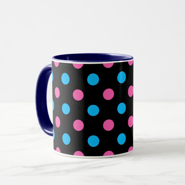 Mug Black Pink Blue Polka Dot Pattern (Devant gauche)
