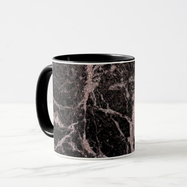 Mug Black & Rose Gold Pink Parties scintillant Marble  (Devant gauche)