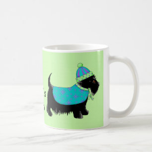 Mug Black Scottie Chien Bleu Vert Nom Personnalisé