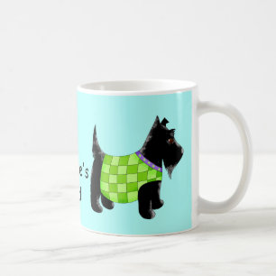 Mug Black Scottie Chien Vert Bleu Nom personnalisé