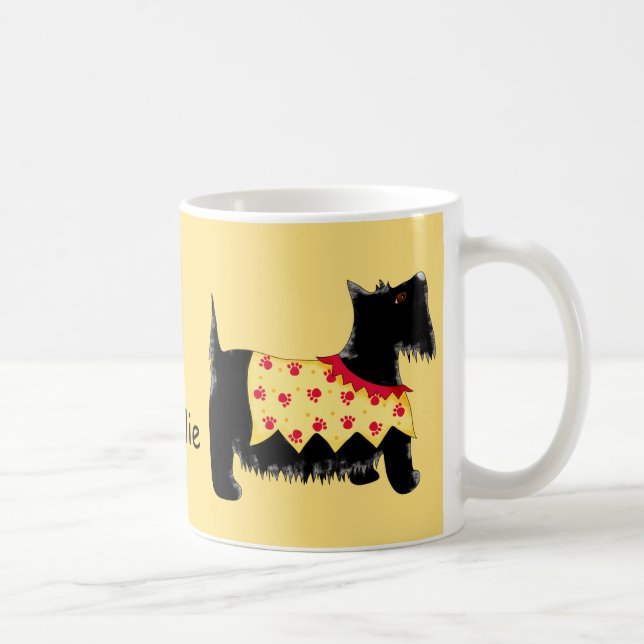 Mug Black Scottie Terrier Chien jaune Nom personnalisé (Droite)