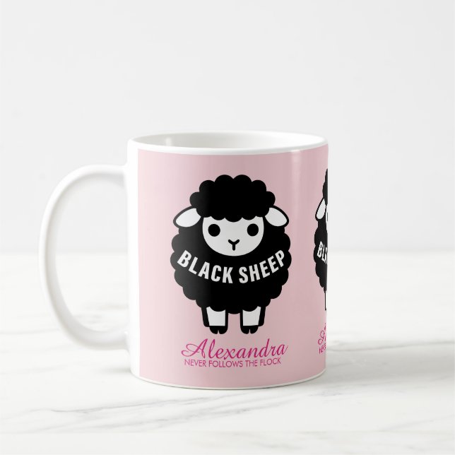 Mug Black Sheep Pink Script Never Follows The Flock (Gauche)