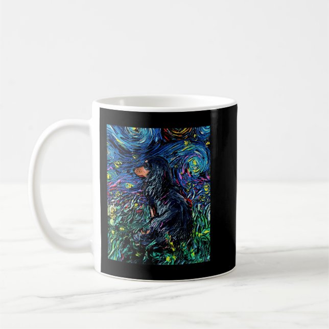 Mug Black Tan Long Cheveux Dachshund Starry Night Chie (Gauche)