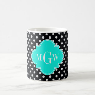 Mug Black What Polka Dot Brt Aqua Quatrefoil 3 Monogra