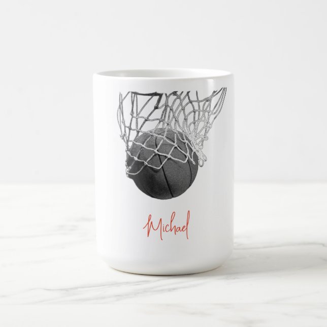 Mug Black & White Basketball Ball & Net Your Name (Centre)