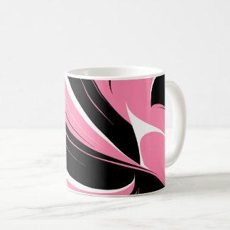 Mug Black & White Curved Streaks on a Pink Background