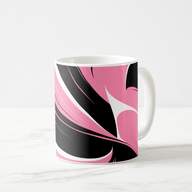 Mug Black & White Curved Streaks on a Pink Background (Devant droit)