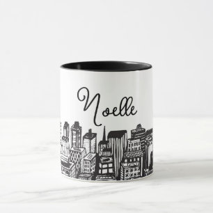 Mug Black & White Downtown City, gratte-ciels, nom