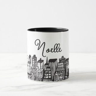 Mug Black & White Downtown City, gratte-ciels, nom