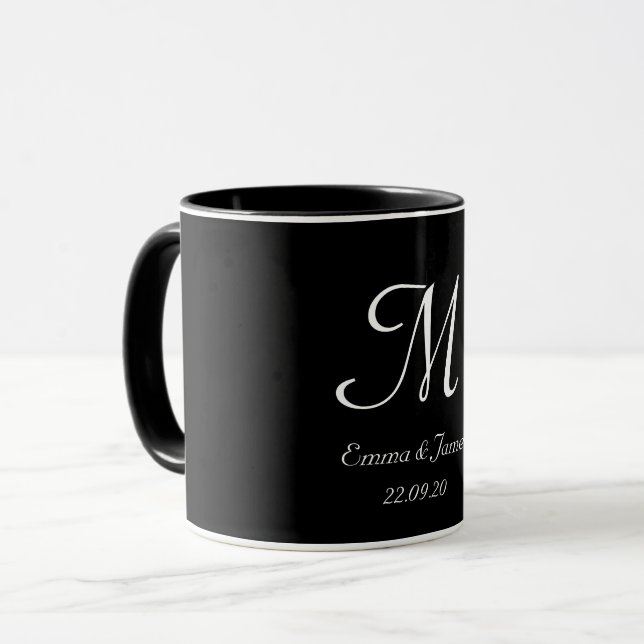 Mug Black & White Elegant Monogram Initial Name  (Devant gauche)