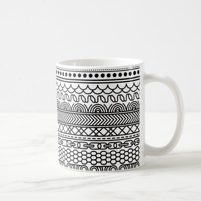 Mug Black & White Geometric Border Sampler Pattern (Droite)