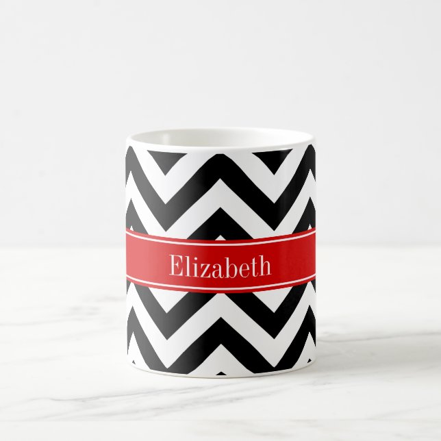 Mug Black White LG Chevron Red Name monogram (Centre)
