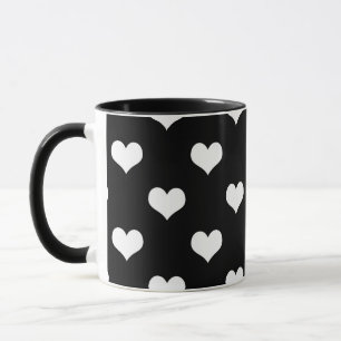 Mug Black White Love Heart Motif Design