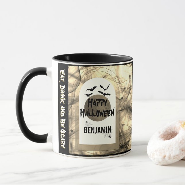 Mug Black White Mange Boire et faire peur Halloween he (Avec donut)