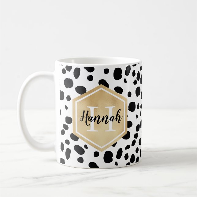Mug Black White Spots Motif Gold Monogramme (Gauche)