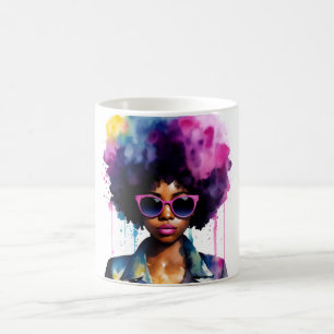 Mug Black Woman Afro Rainbow Lunettes de soleil Art