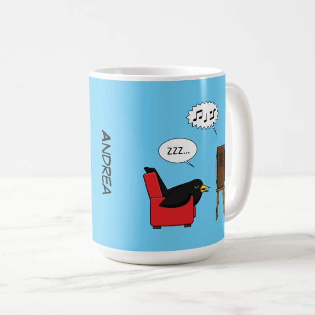 Mug Blackbird Dormir devant la télévision | Ajouter un (Devant droit)