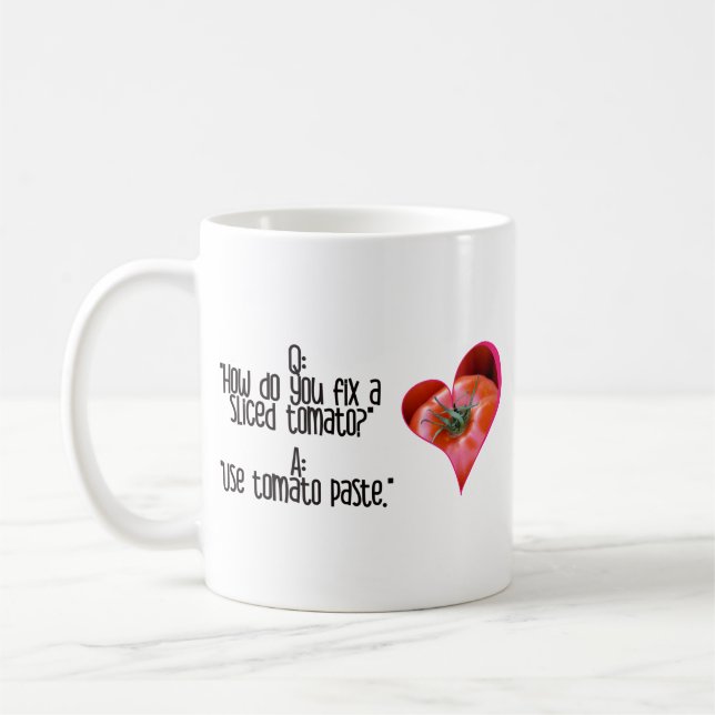 Mug Blagues de tomate rouge en forme de coeur Citation (Gauche)