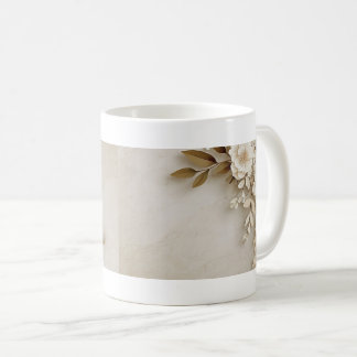 Mug Blanc à Motif Floral Texturé Beige et Crème