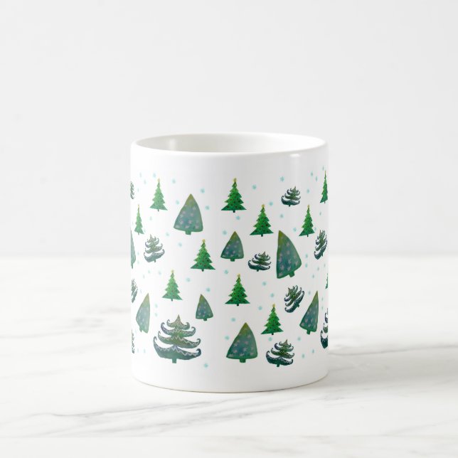 Mug Blanc Art Aquarelle Arbres de Noël (Centre)