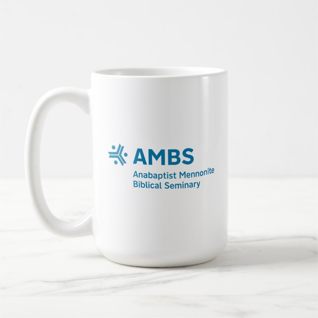 Mug blanc avec logo AMBS bleu (Gauche)