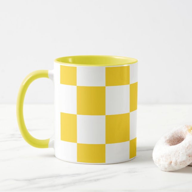 Mug Blanc avec Motif Carré jaune 11 oz Combo (Avec donut)