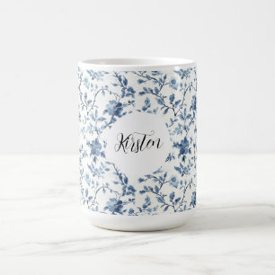 Mug Blanc Bleu Floral Chic