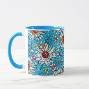 Mug Blanc Bleu Jaune Orange Rouge Fleurs de marais Mot