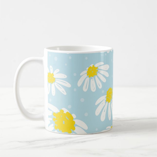Mug Blanc bleu marguerite Arrière - plan sans couture (Gauche)