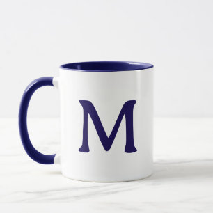 Mug blanc bleu marine moderne avec monogramme pers