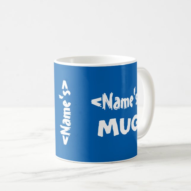 Mug Blanc bleu personnalisé de trio nommé (Devant droit)