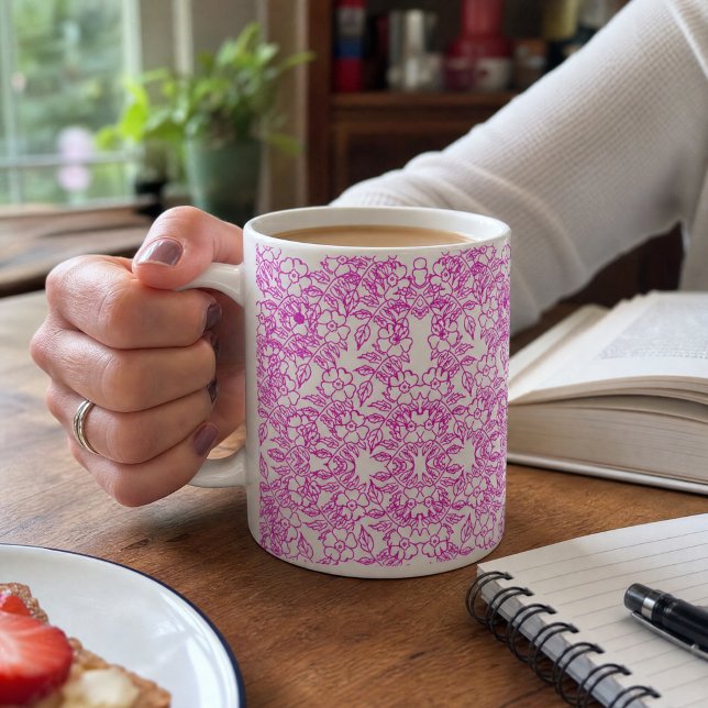 Mug Blanc Botanique rose Floral Dégradé décoratif (Créateur téléchargé)