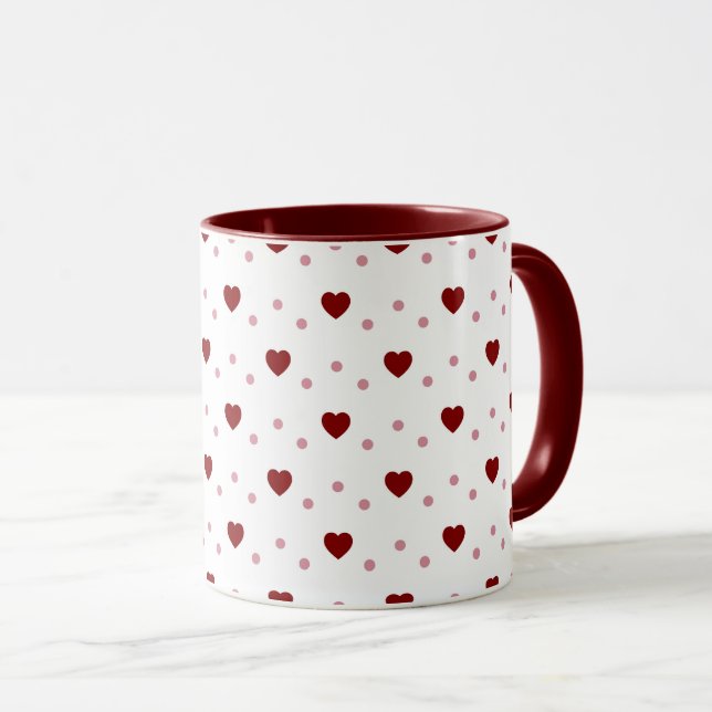 Mug Blanc – Cœurs Rouge Foncé et Clair (Devant droit)