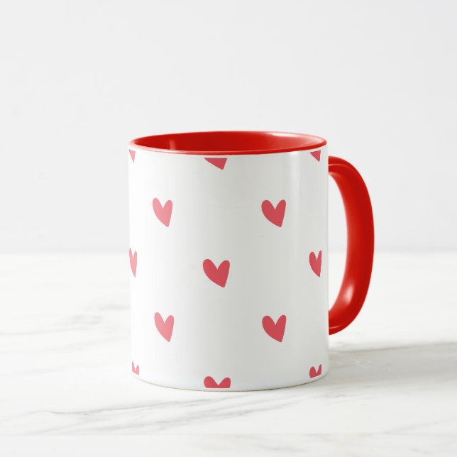 Mug Blanc – Cœurs Rouges Ondulés (Devant droit)