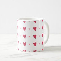 Mug Blanc – Cœurs Rouges Ondulés & Points