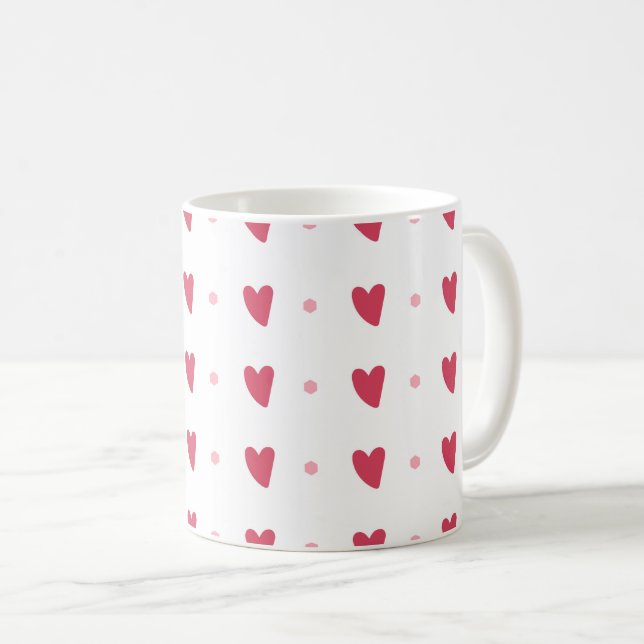 Mug Blanc – Cœurs Rouges Ondulés & Points (Devant droit)