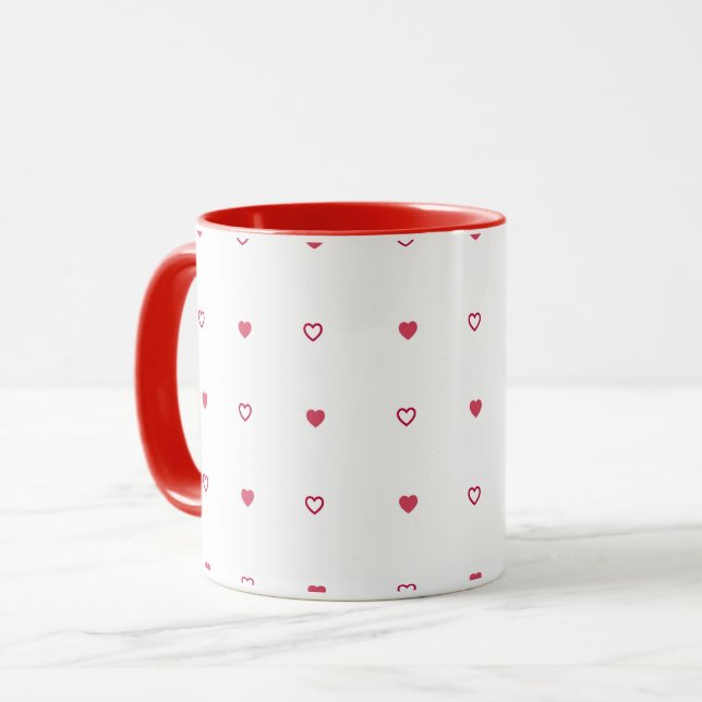 Mug Blanc – Cœurs Rouges Pleins et Creux (Devant gauche)