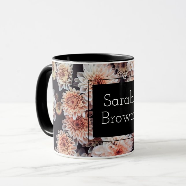 MUG BLANC DAHLIA FLORAL ÉLÉGANT (Devant gauche)
