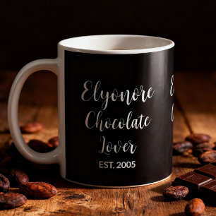 Mug Blanc de nom personnalisé amateur de chocolat écri