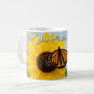 Mug Blanc de papillon et de tournesol de monarque