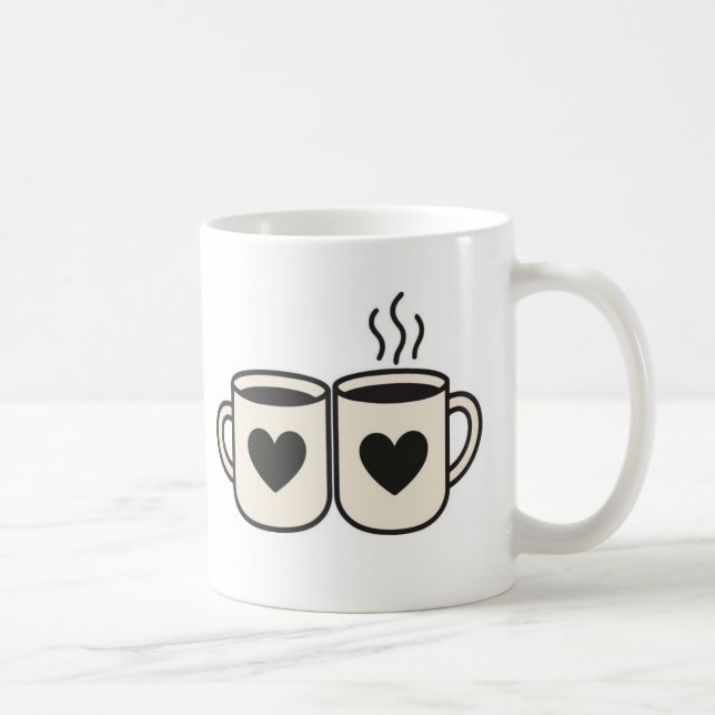 Mug Blanc Duo de Tasses Cœurs Noirs Illustration M (Droite)