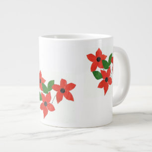 Mug blanc élégant avec fleurs rouges